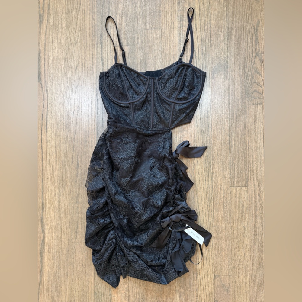 New For Love & Lemons Regina Cut Out Mini Dress-Black-Size Large - Picture 3 of 13
